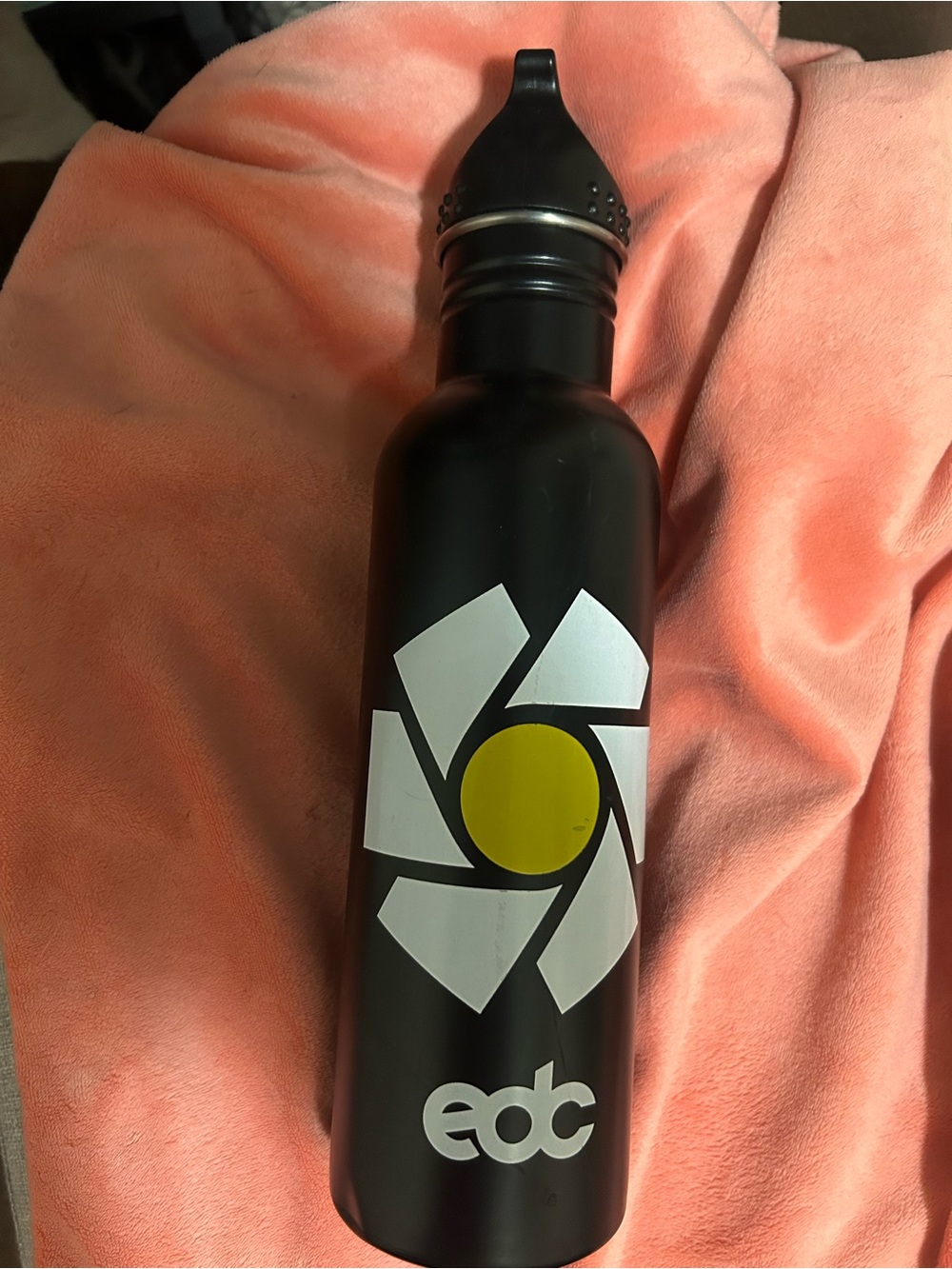 EDC Black Stainless Steel Water Bottle with White & Yellow Logo
